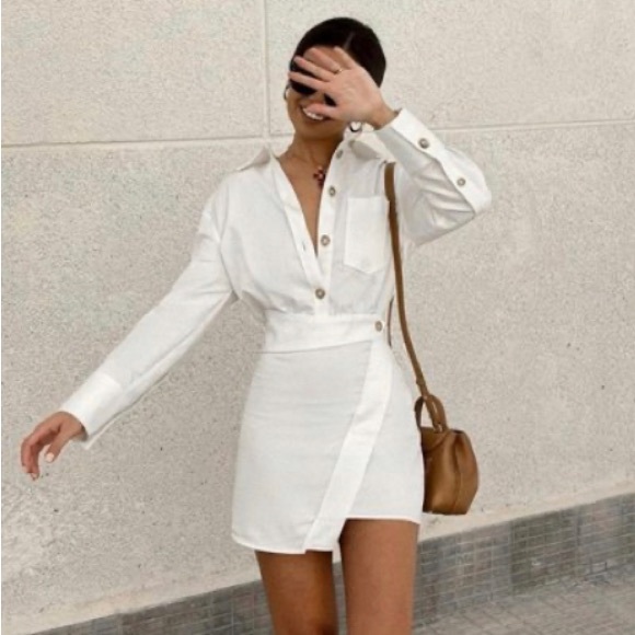 Zara mini shirt dress size XS oyster white color - Picture 2 of 7